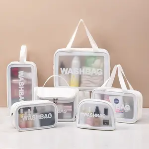 Custom Logo PU PVC impermeabile viaggio nero borsa da toilette di lusso per donne borsa per il trucco di bellezza rosa ragazza viaggio trasparente borse per cosmetici