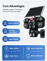 Caméra de surveillance extérieure solaire camouflage IP66 étanche 9MP avec audio bidirectionnel, vision nocturne sans fil, détection de mouvement et sirène intégrée, fonction Pan-Tilt