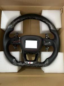 Volant en cuir perforé personnalisé en fibre de carbone véritable avec LED pour <span class=keywords><strong>Audi</strong></span> Q3 Q5 Q7 Q8 B9 SQ5L SQ7 SQ8 S4 - Product Image 1