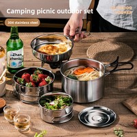 Ensemble de cuisine d'extérieur en acier inoxydable 304, kit de cuisine portable pour le camping, poêle à frire avec poignée pliable
