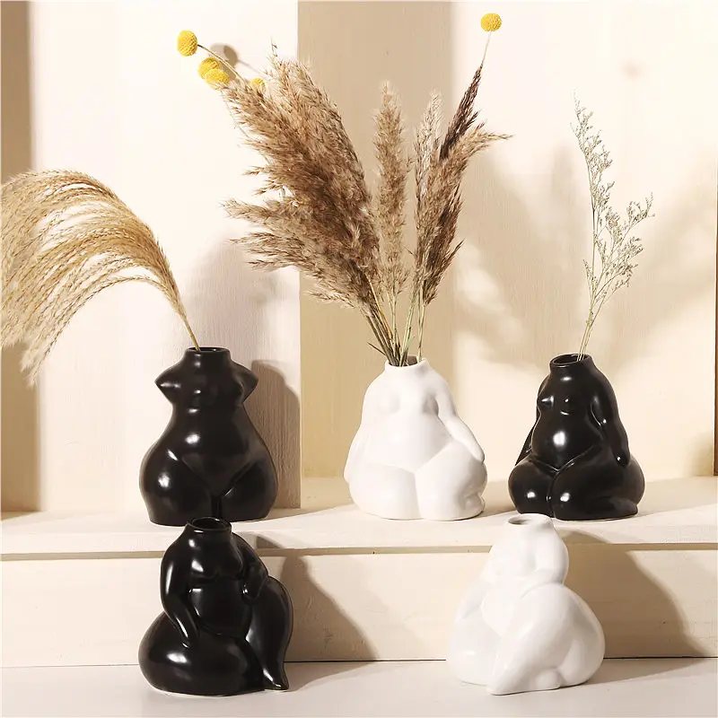 Wholesale Custom Creative Art Women Body Home Decorating White Black Unique Candle Container Luxury Ceramic Candle Jar