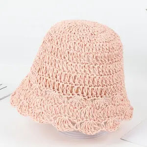 Yeni stil yaz çocuk el yapımı saman kova şapka kore tarzı kızlar ve erkekler güneş şapkası