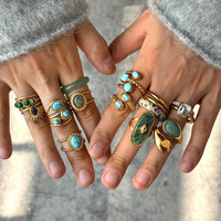 Bague ouverte géométrique en acier inoxydable plaqué or 18 carats PVD avec aventurine, style vintage, hypoallergénique, bijou de tous les jours pour femme