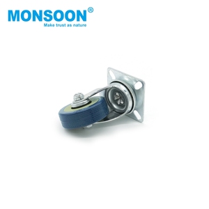 Rueda giratoria industrial de PU azul de alta resistencia para carros de equipamiento, con bloqueo, fija, sin freno - Product Image 3