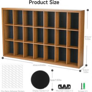 Étagère de présentation en bois pour collection, 3 niveaux, 18 compartiments, pour poupées vinyles, figurines, boîte de rangement, fixation murale - Product Image 3