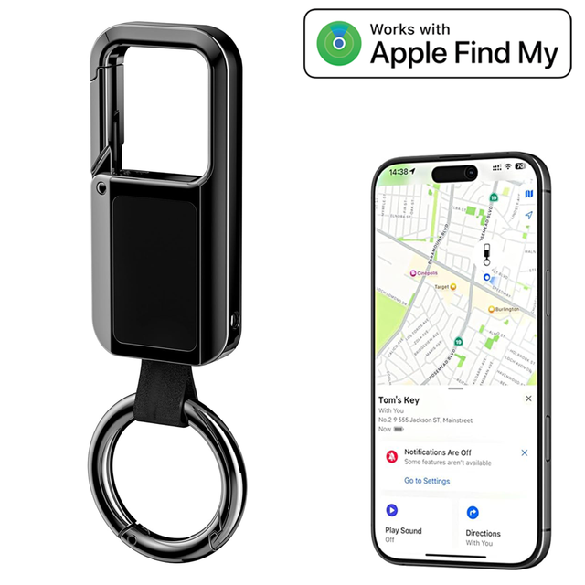 Anti-lost Keychain, Key Finder Compatible with Apple Find My, Durable Men's Key Ring, Replaceable Battery (black)