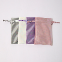 Pochette à cordon en velours scintillant de luxe avec logo personnalisé, sacs d'emballage pour bijoux, épais, anti-poussière, à effet métallique irisé et brillant