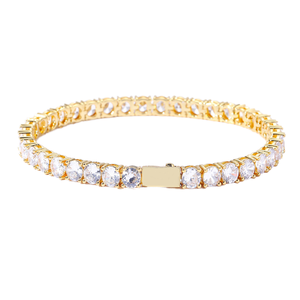 Bracciale Tennis <span class=keywords><strong>da</strong></span> <span class=keywords><strong>Uomo</strong></span> <span class=keywords><strong>in</strong></span> Acciaio Inossidabile 316L con Placcatura <span class=keywords><strong>in</strong></span> <span class=keywords><strong>Oro</strong></span> 18K e Zirconi, Catena a Griffe <span class=keywords><strong>in</strong></span> Misure 3mm 4mm 5mm - Product Image 4