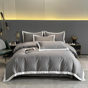 Longue agrafe coton roi reine double taille personnalisée bienvenue 100% coton élégant solide Design ensembles <span class=keywords><strong>de</strong></span> lit 4 pièces/ensemble ensemble <span class=keywords><strong>de</strong></span> lit - Product Image 6