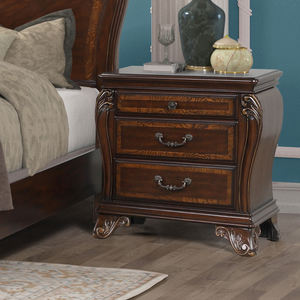 Traditional Dark Wood <b>Nightstand</b> - 3-Drawer & Scrolled Foot Bedroom Bedside Table, Classic Formal Storage Furniture - Product Image 1