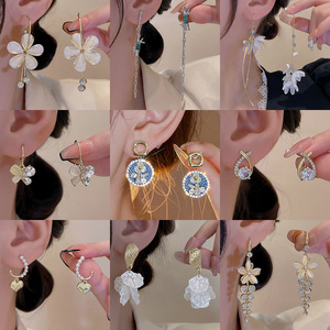 Mode S925 argent papillon <span class=keywords><strong>forme</strong></span> opale <span class=keywords><strong>croix</strong></span> boucles <span class=keywords><strong>d</strong></span>'oreilles Vintage fleur longue gland coeur haut sens - Product Image 2