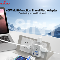 Adaptateur de charge rapide FOXCAN 45W PD QC3.0 pour ordinateur portable et appareil photo, pour voyages en AU/CN/JP, avec 1 port USB-A et 3 ports USB-C