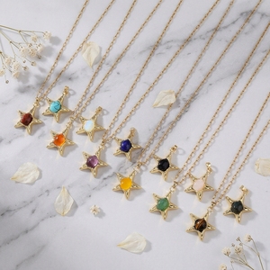 Collana con Ciondolo Classico a Forma di Stella, Charm in Pietra Naturale, Cristallo Curativo, Gioielli con 12 Segni Zodiacali, Regali all'Ingrosso - Product Image 4