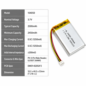 104050 3.7V 2500mAh Baterai Lithium Polymer LiPo Isi Ulang Pasokan Pabrik untuk Lampu Kepala Luar Ruangan - Product Image 2