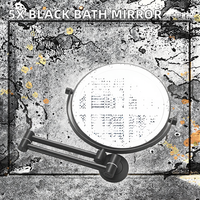 Contemporary 5x Bath Mirror Wall Mounted Double Folding Rotatable Magnifier Matte Black Stainless Steel Frame 1 Year Warranty