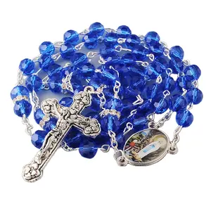 定制宗教珠宝8毫米深蓝色刻面水晶珠子念珠念珠与钻石荣耀珠子念珠项链