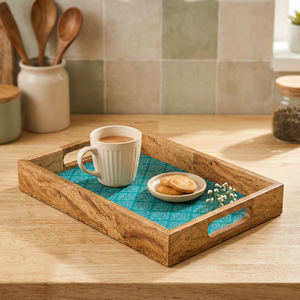 Plateau de service multifonctionnel moderne en MDF laqué fait main avec motif floral pour la maison, la cuisine, la salle à manger et les cadeaux - Product Image 1