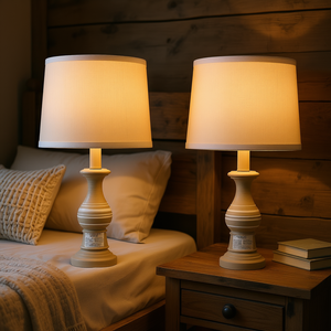 Lampe de table en céramique avec abat-jour en lin couleur avoine, 18,5 pouces, style vintage farmhouse, éclairage de chevet, lumière blanc chaud - Product Image 2