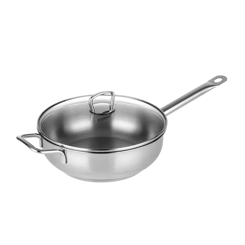 24cm stainless steel multi function wok with glass lid for induction stainless steel woks pan