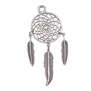 Pendentif en argent antique 26x68mm 6.3g, série géométrique artisanale DIY attrape-rêves - Product Image 3
