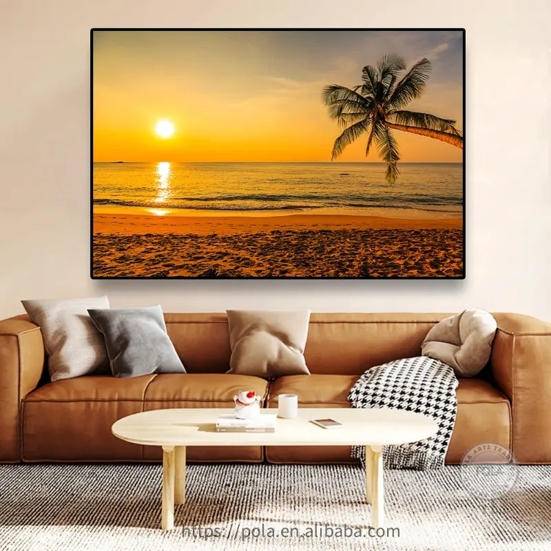 Plaj manzara tuval resimleri Sunset altın deniz resimleri tropikal palmiye ağacı duvar sanat posterleri sahne ev dekor