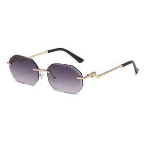 <b>Frameless</b> Beveled Sunglasses Green Lens Metal <b>Frame</b> UV400 Protection Unisex Outdoor Wear - Product Image 5