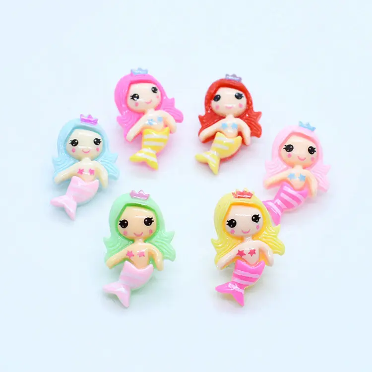 100pcs per bag bulk stock cheap price fancy flatback mermaid design resin cabochon items for kids diy