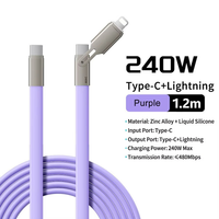 Kabel Data Silikon Asli Anti-Kusut Dua-dalam-Satu 1.2 Meter Tipe-C ke Tipe-C 240W Pengisian Cepat, Laris Terjual