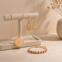 Ensemble de bijoux en acier inoxydable 316L de qualité supérieure et en bois naturel, pendentif rond, collier, boucles d'oreilles, bague, personnalisable OEM ODM, minimaliste, pour cadeau