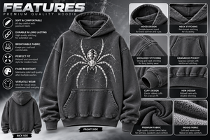 Sweat-shirt à capuche oversize pour homme, pull décontracté avec poche kangourou avant, imprimé graphique toile d'araignée noire, sweat à capuche Spider pour homme - Product Image 5