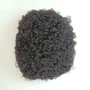 Pequeño Curl Full Lace Afro Mens Hair Toupee 1B Invisible Anudado Hombres Hair Toupee - Product Image 1
