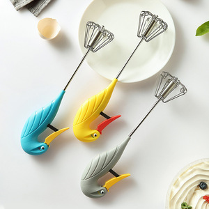 Batidor de huevos semiautomático, batidor de huevos manual de acero inoxidable con presión y rotación, batidor de huevos portátil para cocina y hogar, en - Product Image 5