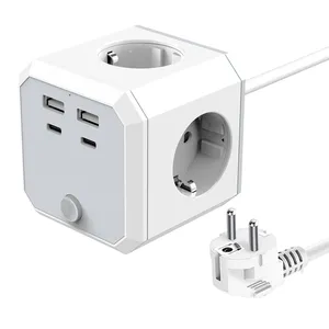 2023 Europe power strip cube socket with USB port Germany outlet extension cord Electrical Multi wall Plug Adapter Surge Protect