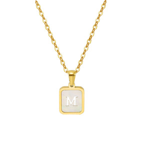 Zogxin Stainless Steel Square Letter Pendant Necklace With Mother Of Pearl Inlay For Women Gift Jewelry - Product Image 5
