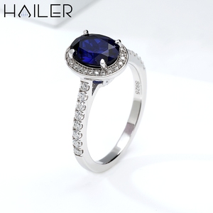 Anillos de alta calidad de zafiro azul ovalado para mujer Anillos de diamantes de piedras preciosas cultivadas en laboratorio Anillo de plata esterlina real - Product Image 2
