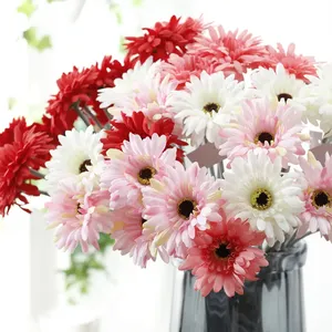 Chrysanthème en soie avec tiges floquées, bouquet de marguerites artificielles pour mariée, toucher réel - Product Image 2