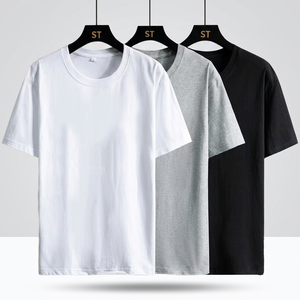 Camiseta Básica de Manga Corta con Cuello Redondo para Hombre, Corte Regular, Informal, de Algodón Jersey, Lisa, Teñida, Blanca, Gris, Negra - Product Image 3