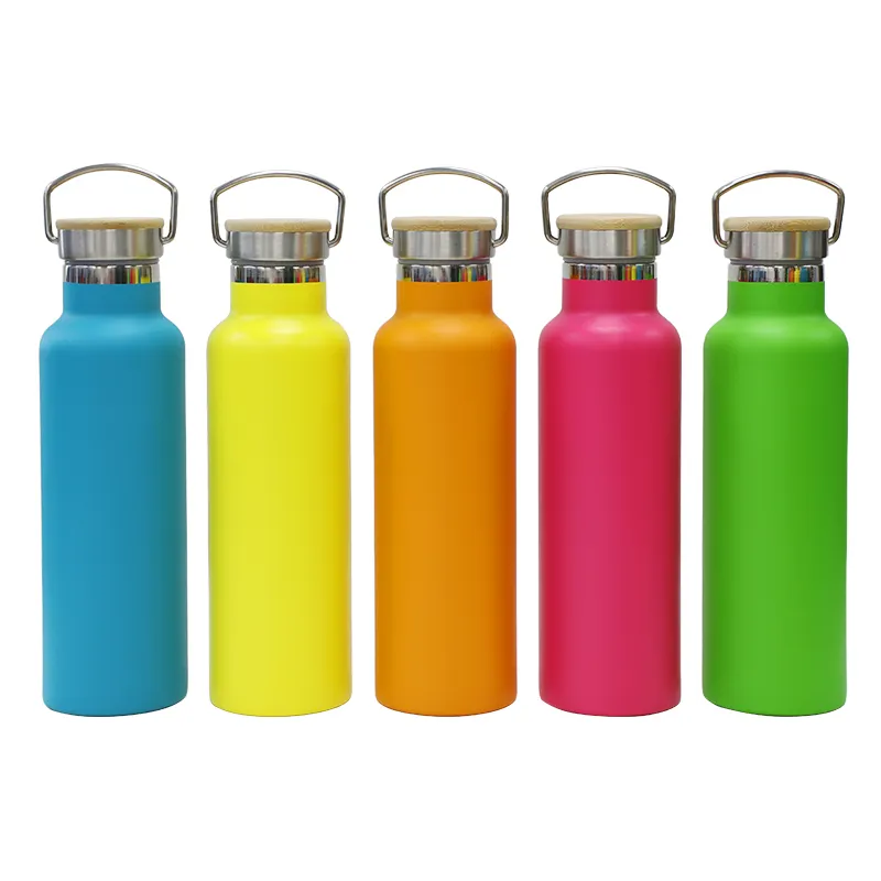 Stocked Hot New Novelty Kunden spezifisches Markenlogo Sport getränk Doppelwandige Edelstahl-Wasser flasche mit Bambus deckel