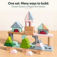 Set Balok Bangunan Kayu dengan Baki Penyimpanan, Puzzle Penyortiran Bentuk Pastel, dan Mainan Susun untuk Anak-anak