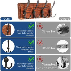 <b>Wooden</b> Wall Mounted <b>Coat</b> Rack With <b>Hooks</b> For Bedroom Bathroom Kitchen Entryway Storage Organizer Easy Install - Product Image 2