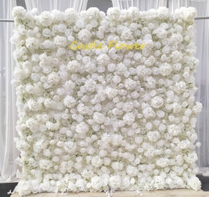 O-W011 Mur de fleurs en tissu enroulable 8ft x 8ft pour événements, décoration de mariage, mur de fleurs artificielles, mur de roses en soie, décoration florale - Product Image 4