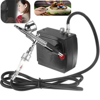 Ensemble de compresseur d'aérographe rechargeable en acier inoxydable à double action portable 5 pièces pour la peinture, la modélisation, l'artisanat, la décoration de gâteaux