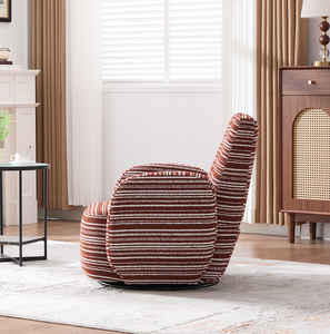 Fauteuil de loisirs ergonomique pivotant à 360° de style moderne avec accoudoirs en tissu rayé, design bordé de sable et support métallique pour salon - Product Image 4