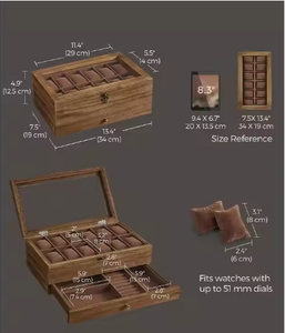 12-slot Hộp gỗ lớn kính nắp có thể tháo rời nhung Gối 2 tầng hiển thị trường hợp lưu trữ nhà tổ chức hộp - Product Image 3
