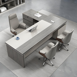 Meubles de bureau de luxe, bureau de direction moderne en forme de L avec armoire latérale, grand poste de travail pour PDG et directeur, taille personnalisée - Product Image 2