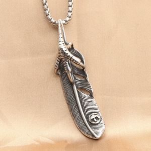 <b>Feather</b> Pendant Stainless Steel Men's Punk Retro Animal Wing <b>Necklace</b> Fashion Jewelry - Product Image 2