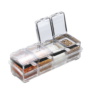 Acrylic Seasoning Jar Set 4 Compartment Flip Top Lid With Spoon Airtight Kitchen Condiment Storage Solid Seasonings Container - Product Image 5