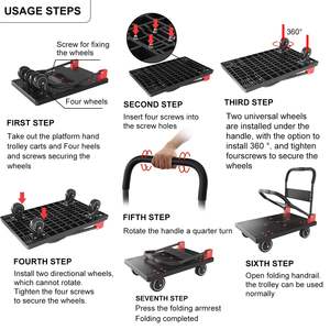 Chariot à plateforme pliable, chariot à plateau plat, chariot à pousser robuste, chariot à plateforme avec roues pivotantes de 5 pouces, chariot à main pour le déplacement - Product Image 3