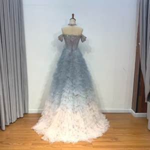 Chic Blue <strong>Ombre</strong> Tiered Ruffles Evening <strong>Dresses</strong> Luxury Dubai Ball Gown Prom <strong>Dress</strong> for Women <strong>Wedding</strong> Party Lsmz02-2 - Product Image 3