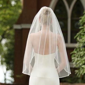 यूरोपीय और अमेरिकी सरल सफेद दाढ़ी लपेटें एकल परत शादी के प्रमुख धागे घूंघट - Product Image 5